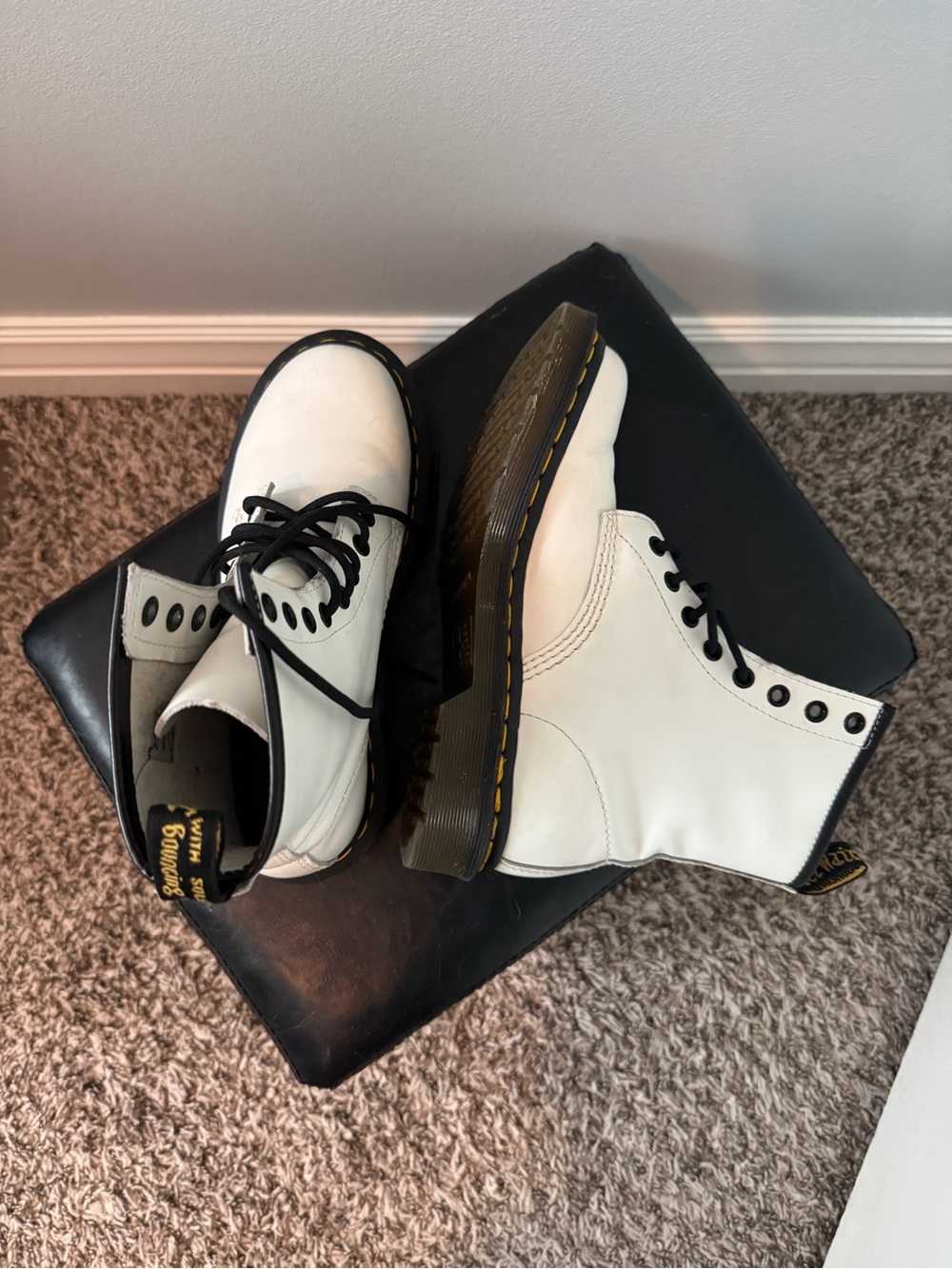 White Dr. Martens 8-Eye Leather Boots
